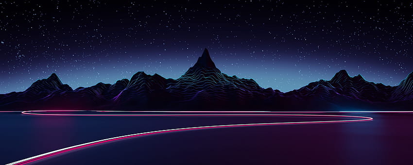 Silhouette, Berge, Synthwave ,, 21 9 HD-Hintergrundbild