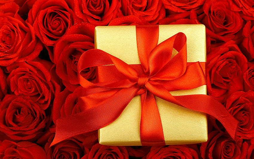 *** Gift for Valentine's Day ***, valentines, day, roses, flower, red, flowers, gift HD wallpaper