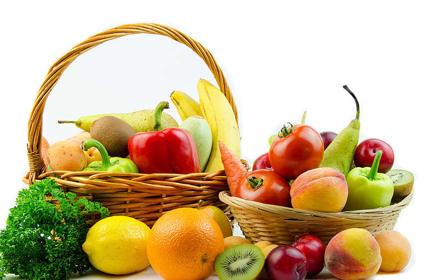 トマト オレンジ色の果物 レモン 桃 枝編み細工品バスケット 食品、果物、野菜 高画質の壁紙