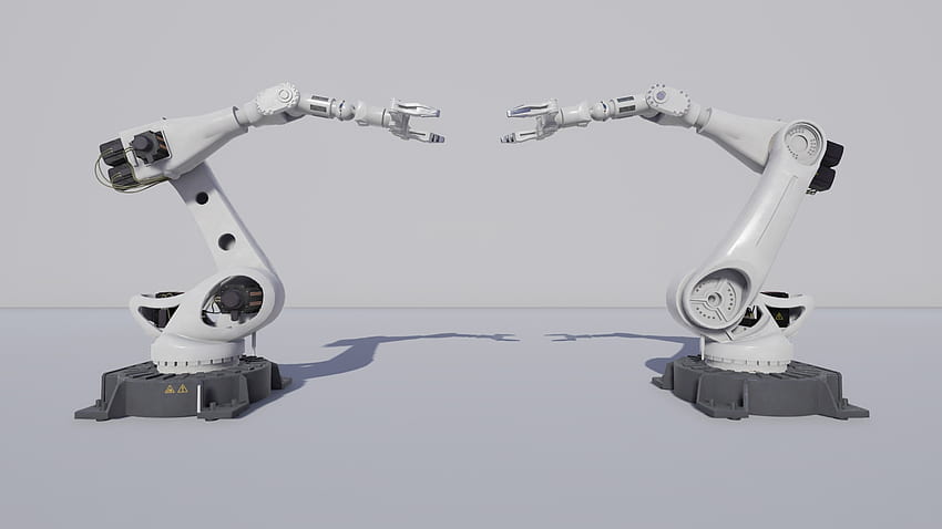 Robot manipolatore in cianografie, braccio robotico Sfondo HD