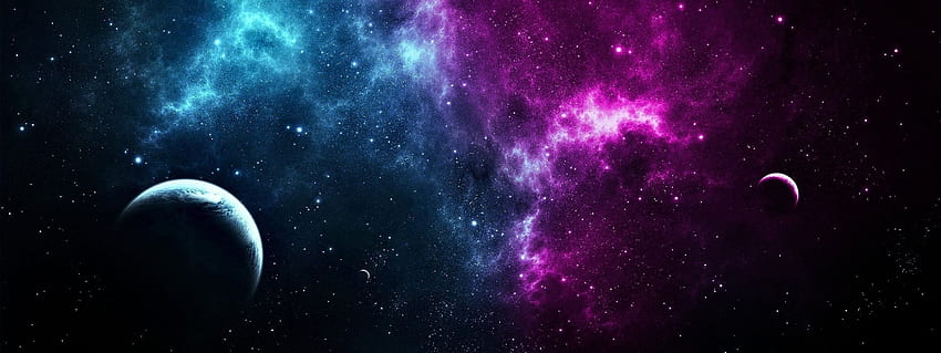 Gwiazdy, panoramiczny, podwójny, kosmiczny, tablet - niebieskie fioletowe tło galaktyki, fioletowy podwójny monitor Tapeta HD