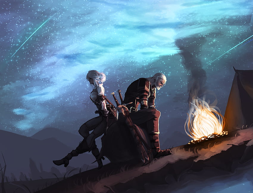 Geralt de Rivia e Ciri, The Witcher, arte dos fãs papel de parede HD