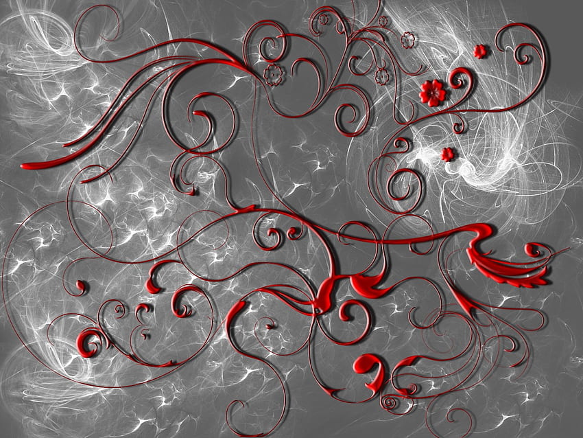 Beauty Abstract 1, cercle, abstrait, gris, fleur, rouge Fond d'écran HD