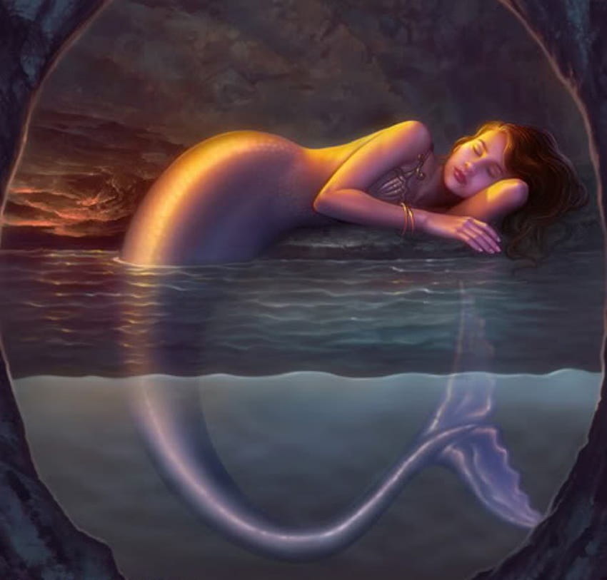 Gua-Putri Duyung, gua, putri duyung, air, tidur Wallpaper HD