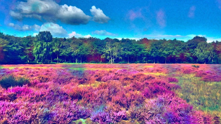 Абстрактни пейзажи природа многоцветни гори психеделични HD тапет