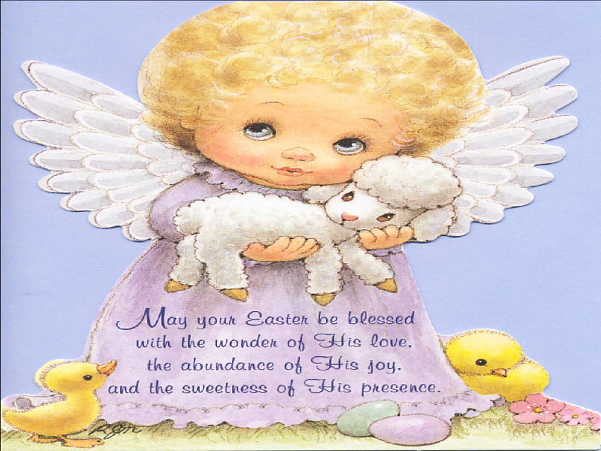 귀여운 부활절 천사, 루스 모어헤드, 판타지, 귀여운, 병아리, 부활절, 천사, 어린 양 HD 월페이퍼