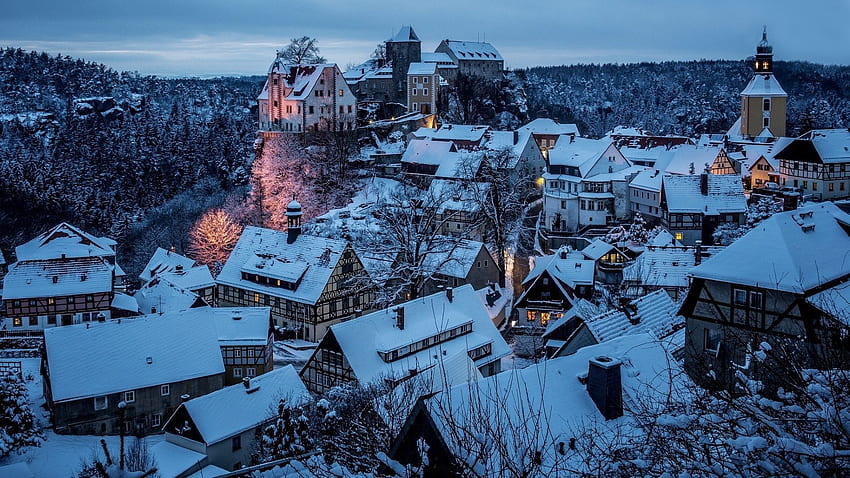 Hohnstein City Germany In Winter Snow 노트북 전체, 도시 및 배경 HD 월페이퍼