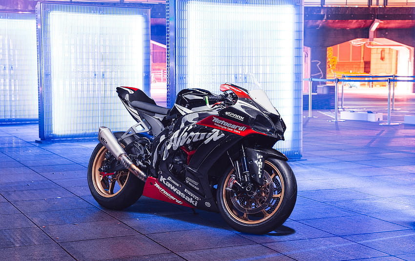 Kawasaki Ninja ZX 10R , スポーツ バイク, ネオンライト, バイク, ネオン オートバイ 高画質の壁紙