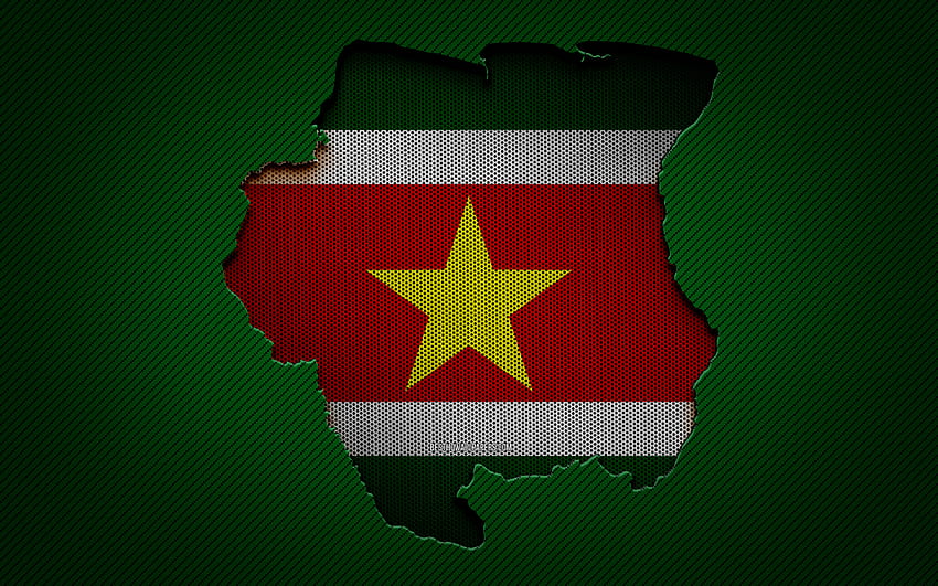 Mapa do Suriname, Países da América do Sul, Bandeira do Suriname, Fundo verde de carbono, Silhueta do mapa do Suriname, Bandeira do Suriname, América do Sul, Mapa do Suriname, Suriname, Bandeira do Suriname papel de parede HD