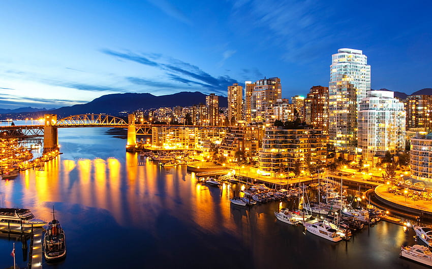 Vancouver, Kanada, malam, teluk Wallpaper HD