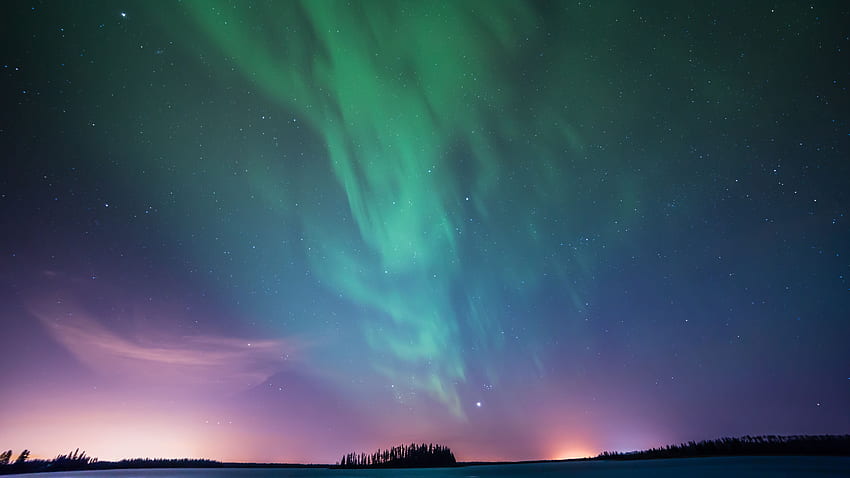 Kuzey Işıkları, Astotin Gölü, Kanada, Aurora, Manzara, Gece, , Doğa,. iPhone, Android, Mobil ve HD duvar kağıdı
