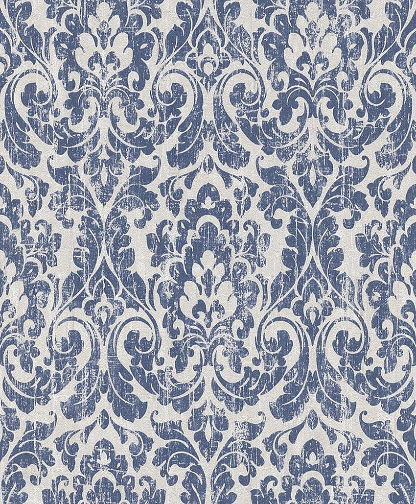 Details about Rasch Baroque Damask Vintage Blue White Paste The Wall Feature HD phone wallpaper