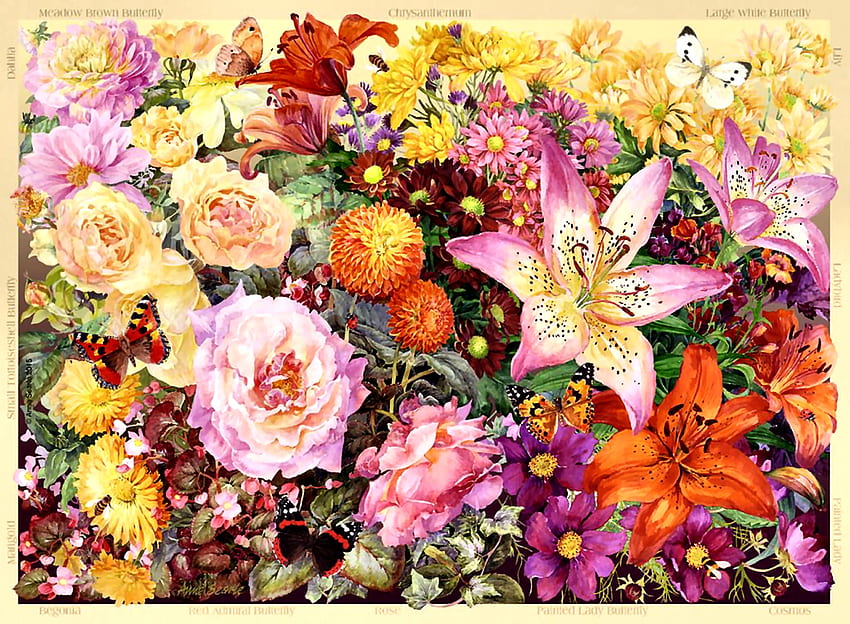 Autumn Flowers F, art, floral, beautiful, romance, four seasons, illustration, beauty, artwork, wide screen, painting, flower, love, autumn, nature HD wallpaper