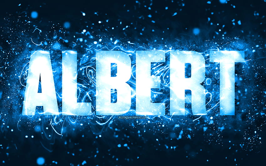 Happy Birtay Albert, , blue neon lights, Albert name, creative, Albert Happy Birtay, Albert Birtay, popular american male names, with Albert name, Albert HD wallpaper