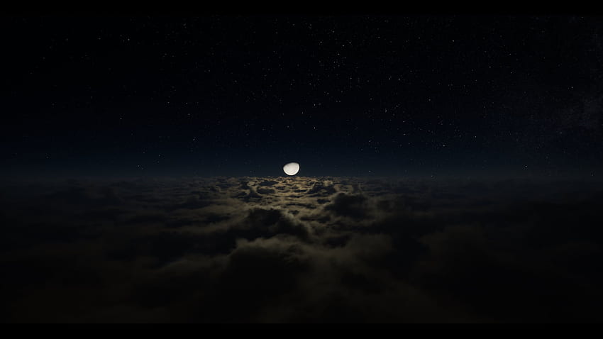 Ordinateur portable noir et gris, nuit, ciel, nuages, Lune Fond d'écran HD