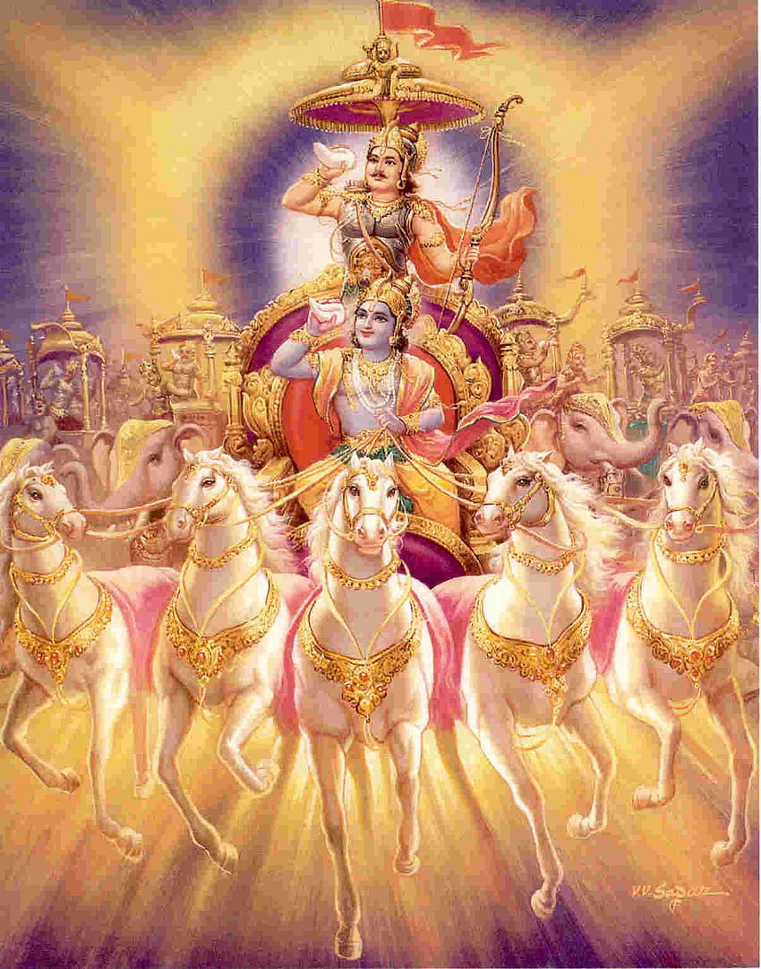 Dimenticare Dio per gli articoli da toeletta - lezioni di Sri Sathya Sai sulla ricerca di Dio. Bhagavad gita, pittura di Krishna, Krishna, Arjun Mahabharat Sfondo del telefono HD