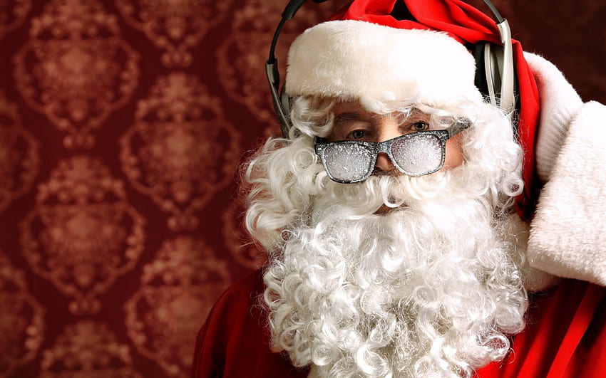 Papá Noel, blanco, auriculares, craciun, navidad, rojo, gafas fondo de pantalla