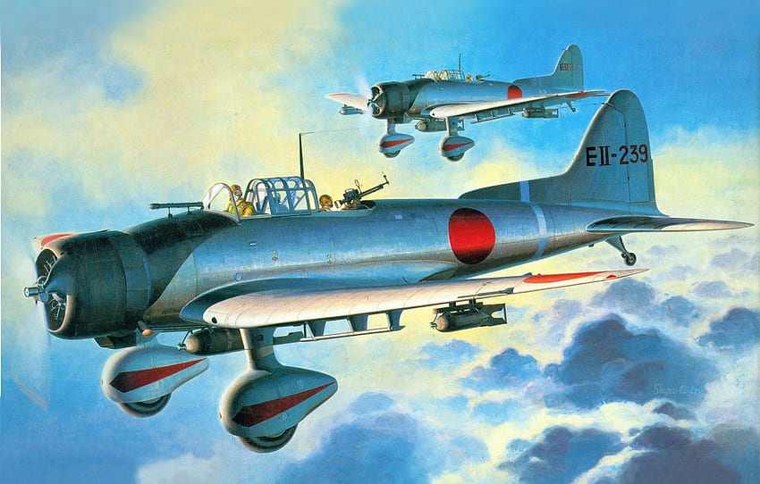 Niebo, rysunek, grafika, bombowce, pokład, pojedynczy silnik, Pearl Harbor Tapeta HD