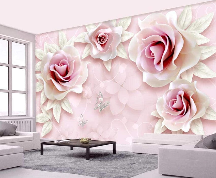 3D стенопис с релефни розови цветя Пеперуда Декор Спалня Всекидневна Телевизионен фон Тапети за стена 200 см × 140 см : Всичко останало HD тапет