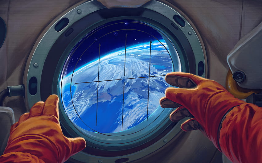 Spacecraft window, astronaut HD wallpaper