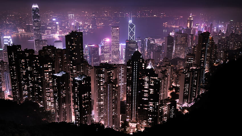 Hong Kong Skyline at Night HD wallpaper