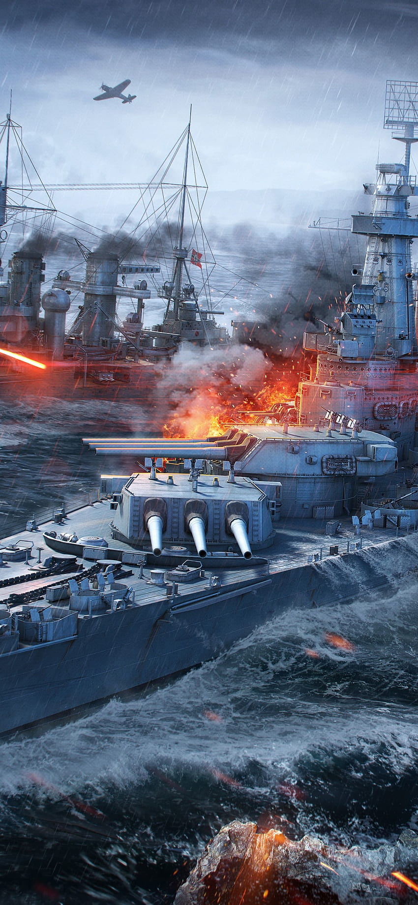 World Of Warships, Battle, Sea, Ships IPhone 11 Pro XS Max, พื้นหลัง วอลล์เปเปอร์โทรศัพท์ HD