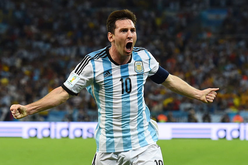 Celebración de gol de Lionel Messi Argentina en la Copa Mundial de la FIFA 2014 fondo de pantalla