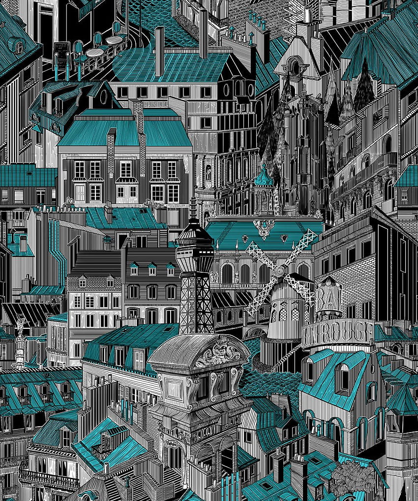 Tejados de París, diseñador ilustrativo único • Milton & King, acuarela de París fondo de pantalla del teléfono