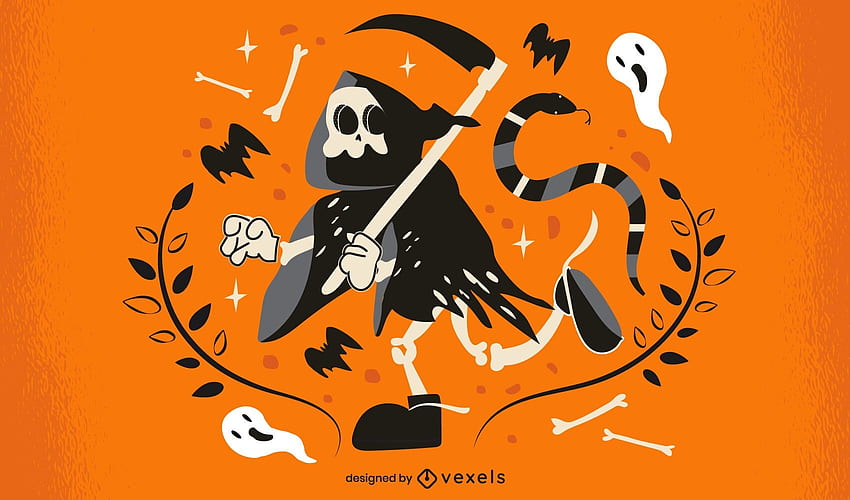 :D, death, halloween, ghost, running, vexels, skull, funny, orange HD wallpaper