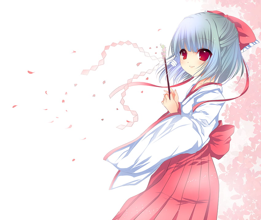 Japanese Girl, japanese, anime, cute, red eyes, flowers, girl HD wallpaper