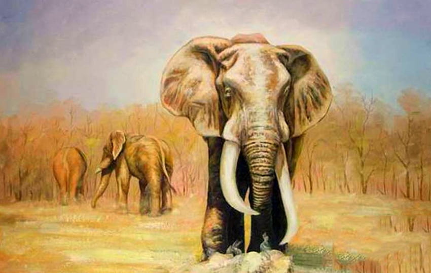 Elephant painting, painting, family, animals, wild, Elephant HD wallpaper