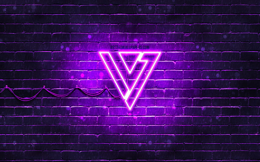 Seventeen violet logo, , K-pop, music stars, violet brickwall, Seventeen logo, brands, K-Pop Boy Band, Seventeen neon logo, Seventeen HD wallpaper
