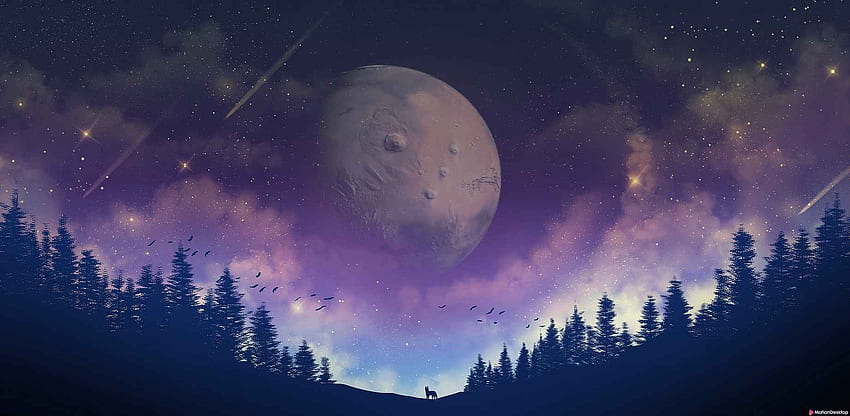 Moon Forest Purple Galaxy Animado por ©Motion – Hut: Live Para Windows e MacOS, Anime Purple Galaxy papel de parede HD