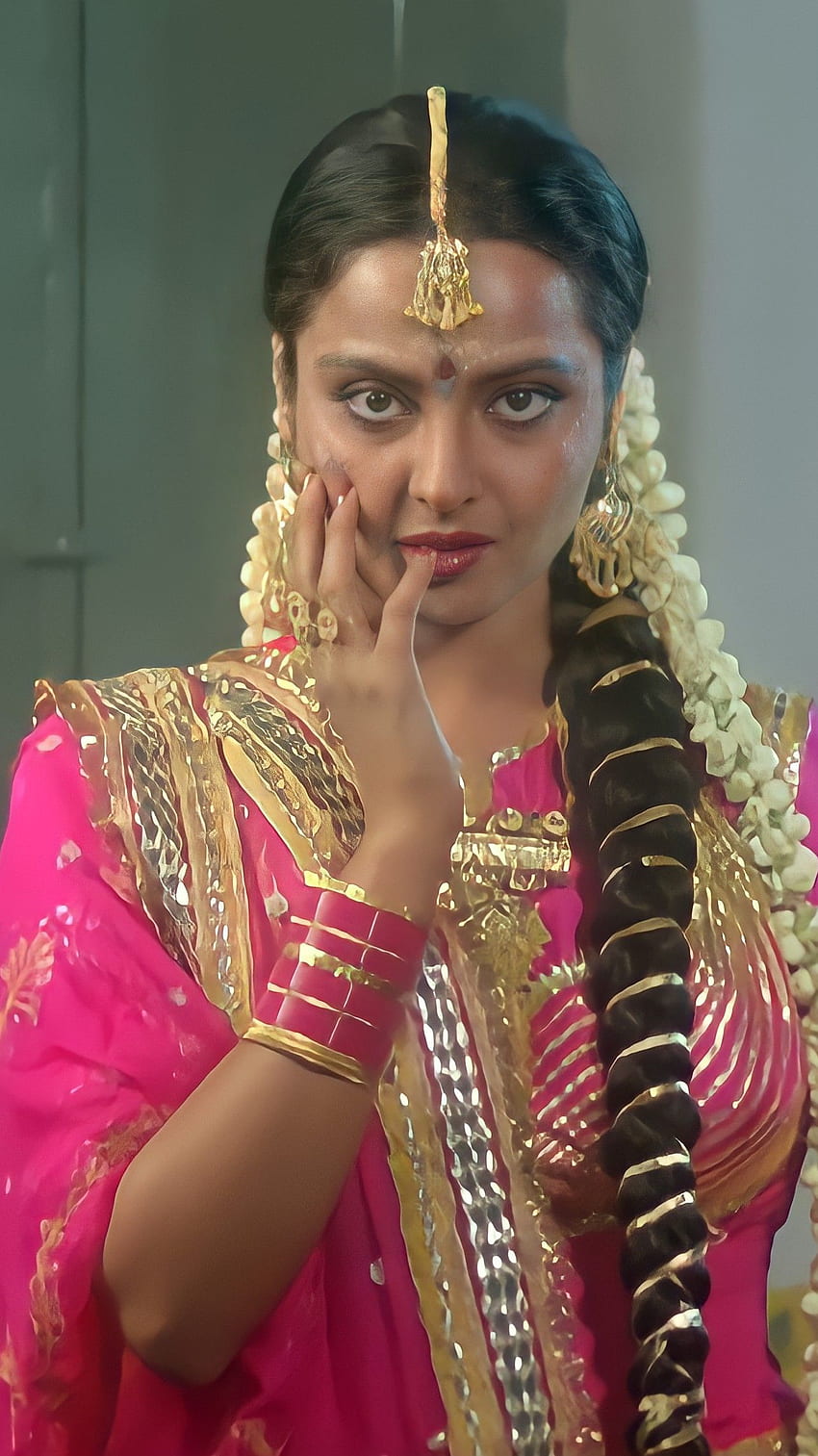 Rekha, Bollywood-Schauspielerin, Saree-Schönheit, Vintage HD-Handy-Hintergrundbild