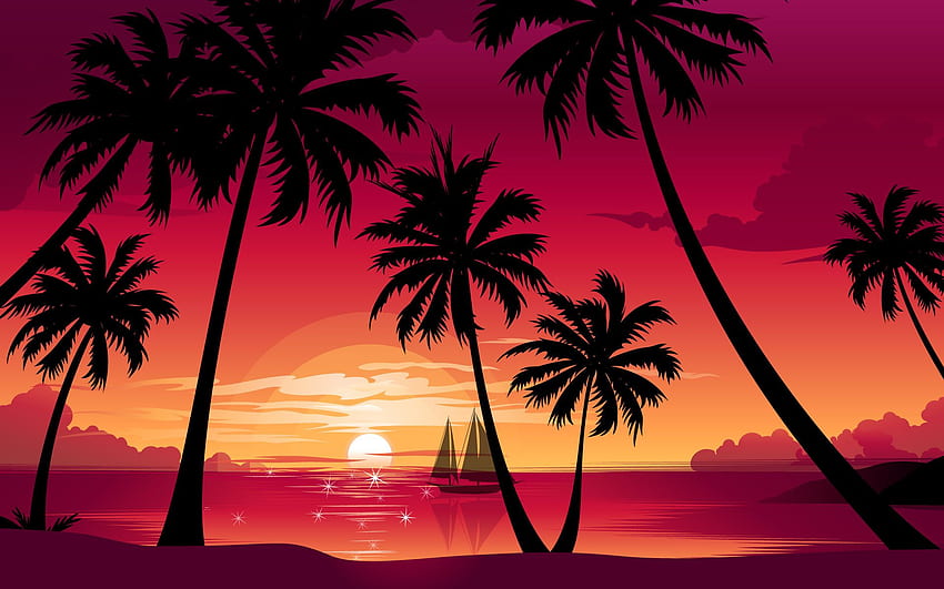 Palm Tree Sunset, Cool Palm Tree HD wallpaper