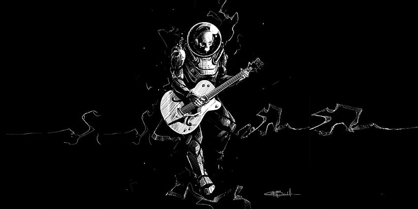 Art, skeleton, guitar, play, music, BW HD wallpaper