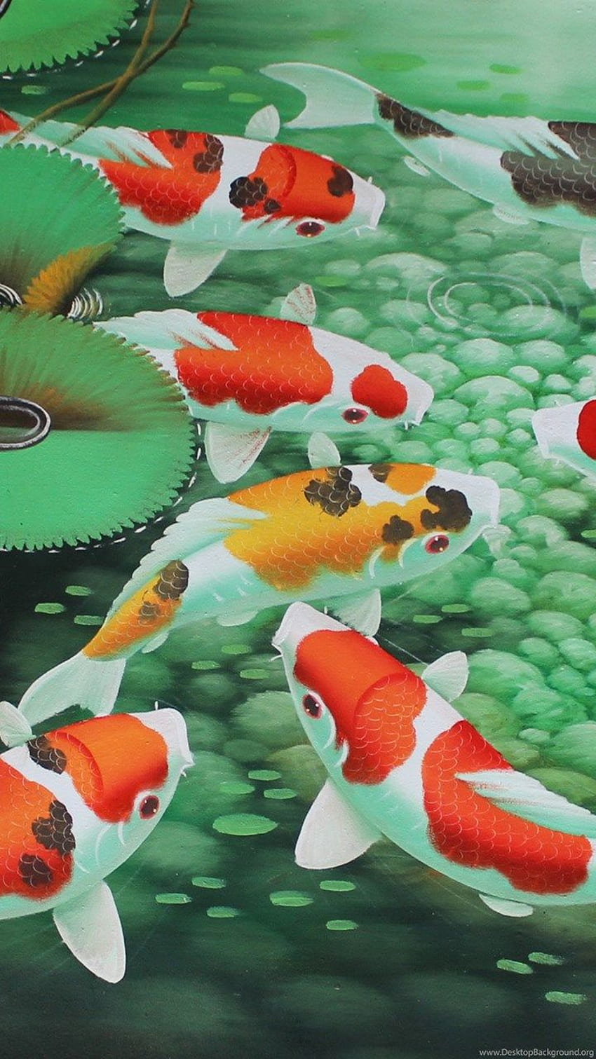 Pintura de peixes Koi. Fundo, Peixe Koi Verde Papel de parede de celular HD