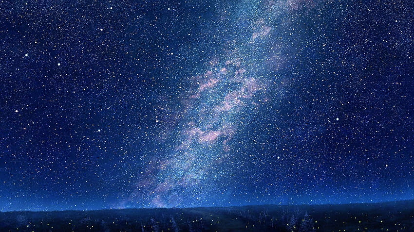 Weltraum: Himmel Bäume Kunst Nacht Wald Natur Sterne Lichter hoch, das Universum hohe Auflösung HD-Hintergrundbild