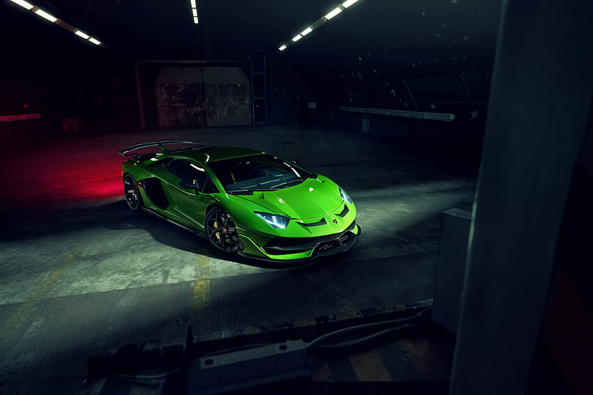 Lamborghini Aventador SVJ, зелен спортен автомобил, 2019 г HD тапет