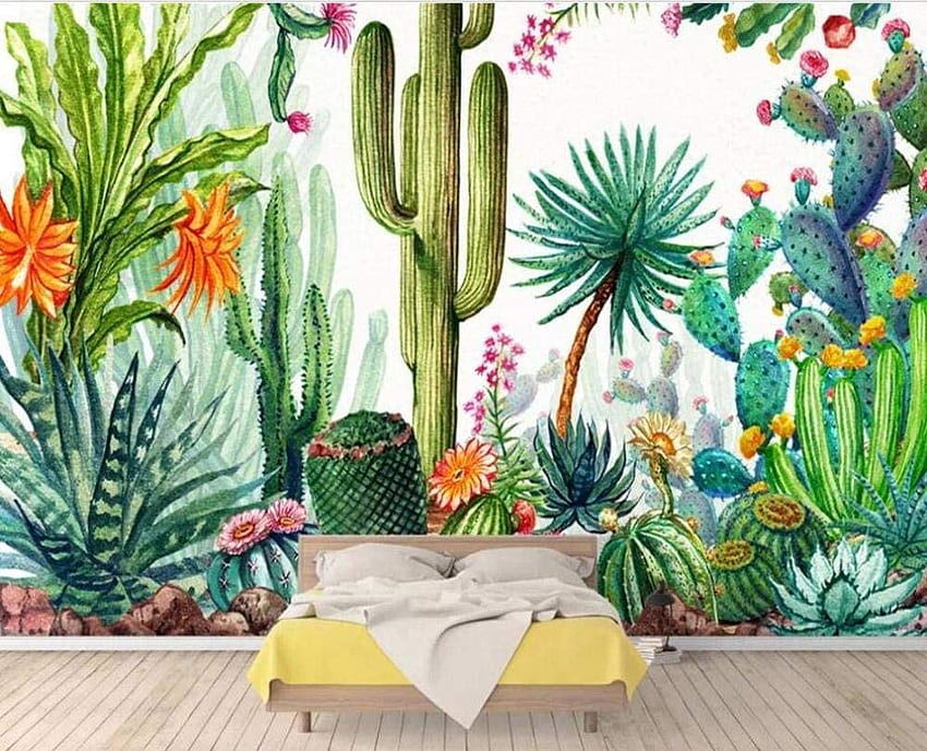 Yisj Murales Mural Selva tropical Planta Cactus Sala de estar Mesita de noche Paredes Pintura, cm(WxH) .es: Bricolaje y herramientas, Jardín de cactus fondo de pantalla