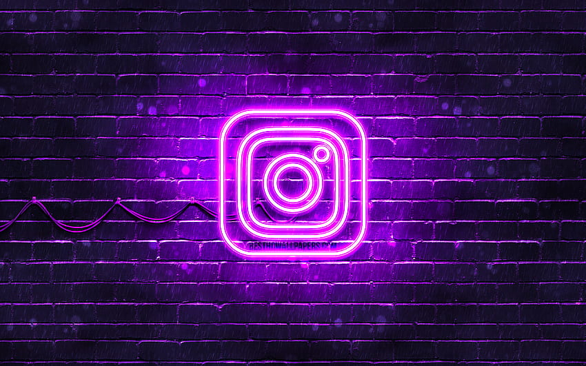 โลโก้ Instagram สีม่วง, ผนังอิฐสีม่วง, โลโก้ใหม่ของ Instagram, โซเชียลเน็ตเวิร์ก, โลโก้นีออน Instagram, โลโก้ Instagram, Instagram วอลล์เปเปอร์ HD