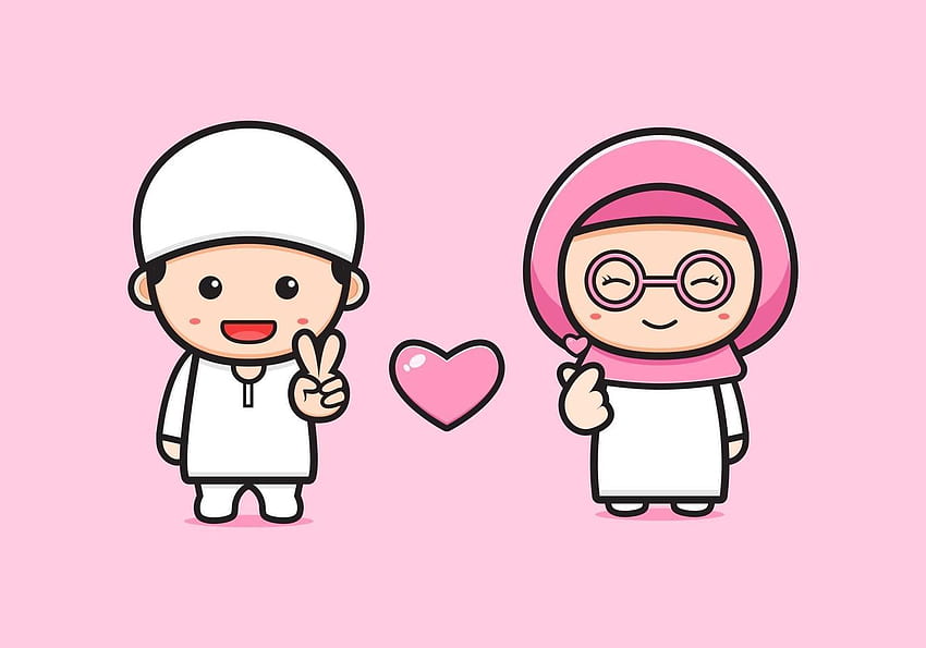 Bestes süßes Cartoon-Muslimah-Paar, süßer Hochzeits-Cartoon HD-Hintergrundbild