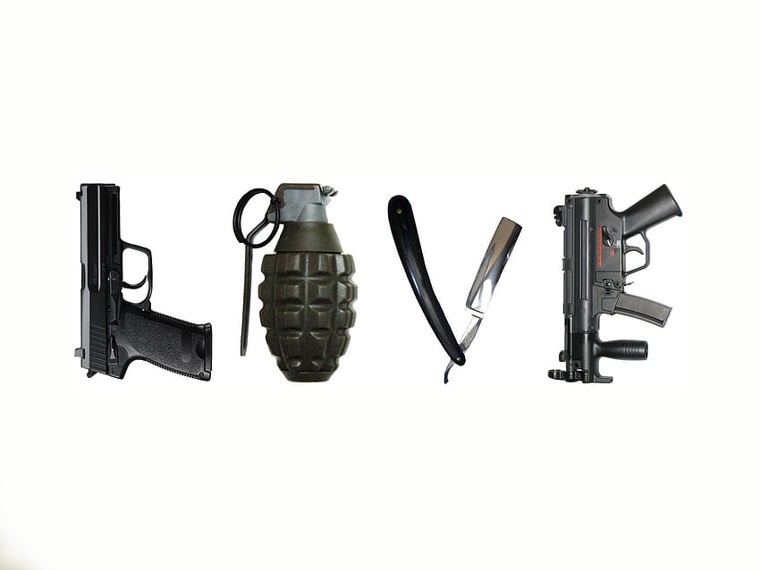 Amour, automatique, rasoir, pistolet, grenade, pistolet mitrailleur Fond d'écran HD