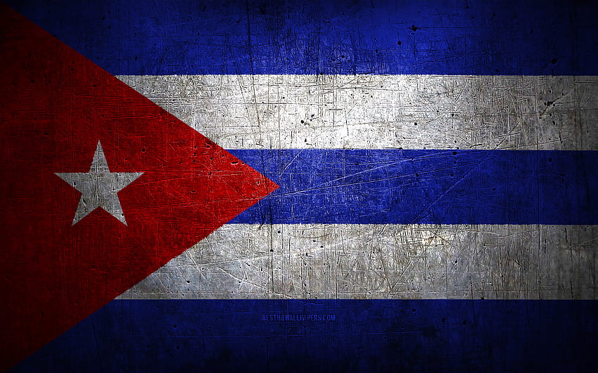 Cuban metal flag, grunge art, North American countries, Day of Cuba, national symbols, Cuba flag, metal flags, Flag of Cuba, North America, Cuban flag, Cuba HD wallpaper