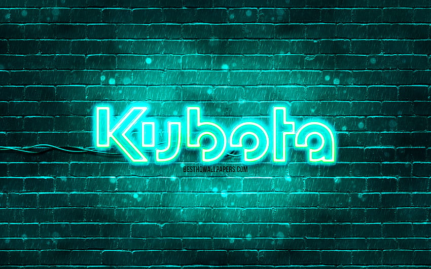 Kubota Türkis Logo, , Türkis Brickwall, Kubota Logo, Marken, Kubota Neon Logo, Kubota HD-Hintergrundbild