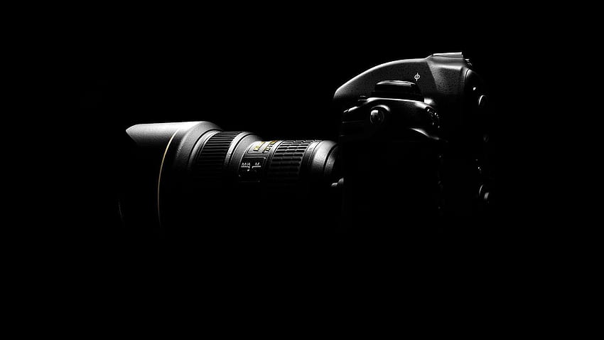 Nikon Pro Gear FullWpp - пълен . Фотоапарат, черен фон, тъмен, Nikon Cool HD тапет