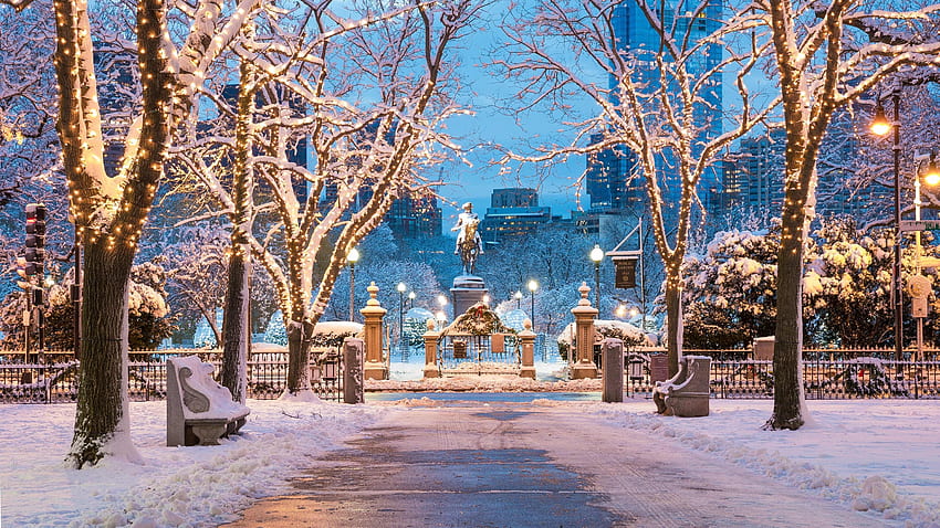 Commonwealth Avenue, Boston, boston, salju, persemakmuran, jalan, musim dingin Wallpaper HD