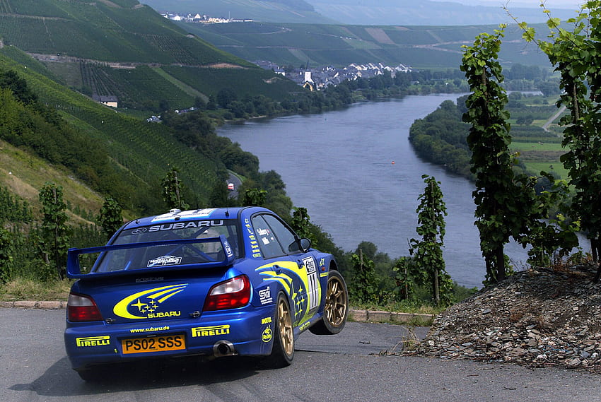 blue, cars, fields, Subaru, back view, vehicles, Subaru Impreza WRC, Subaru Rally HD wallpaper