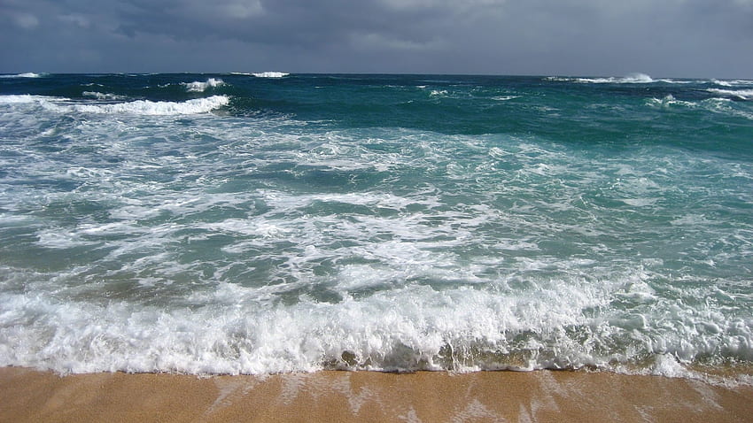 a área costeira surfe espuma agua mar nuvens horizonte onda costa praia areia papel de parede HD
