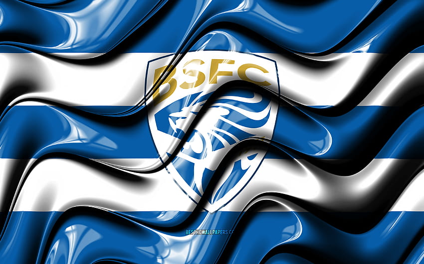 ブレシアFCの旗、青と白の3D波、セリエA、イタリアのサッカークラブ、ブレシア・カルチョ、サッカー、ブレシアのロゴ、サッカー、ブレシアFC 高画質の壁紙